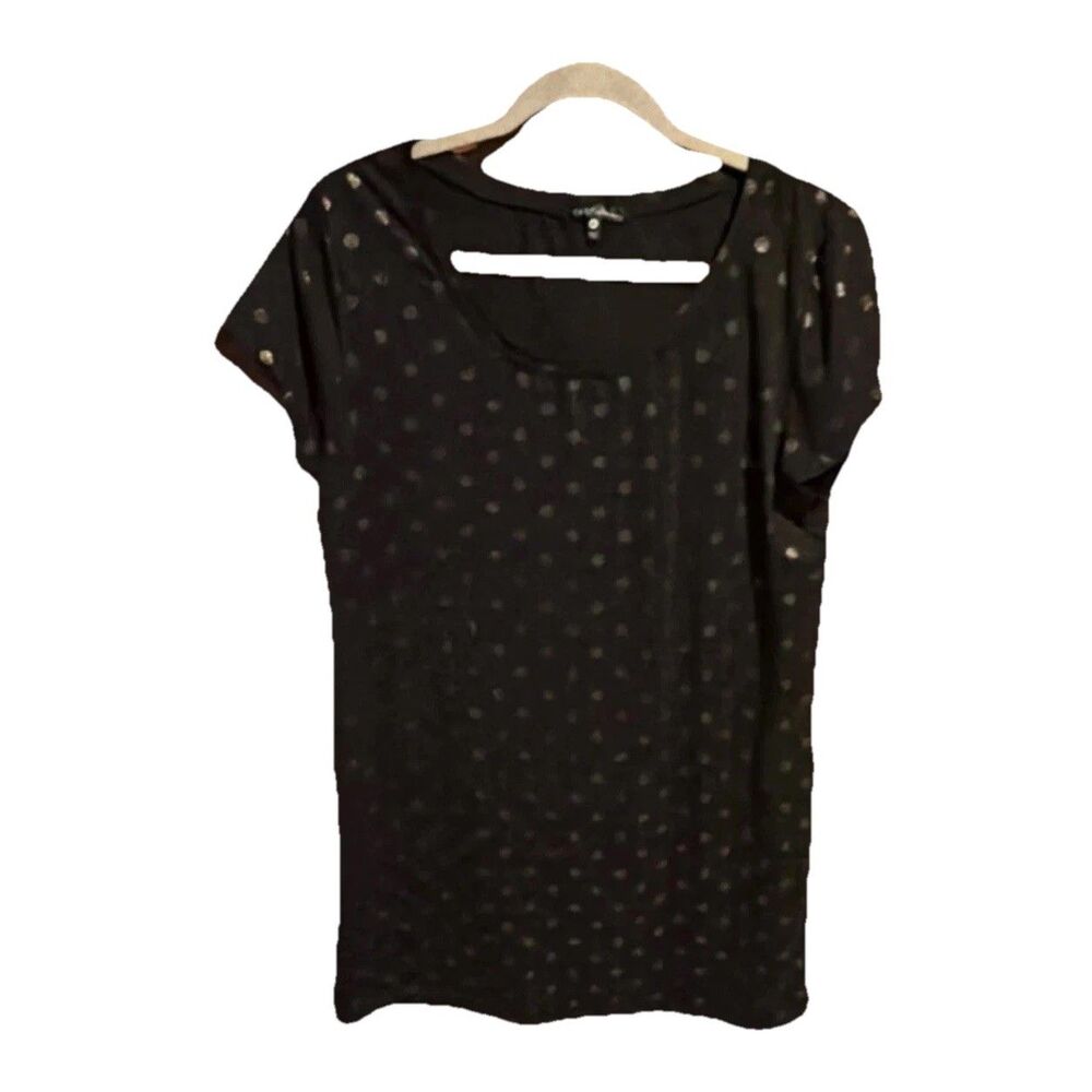 TART Intimates Top Women XL Black Gold Polka Dot Scoop Neck Short Sleeve stretch